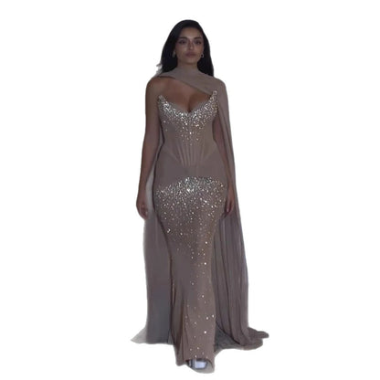 Luxury Arabic Nude Beaded Corset Evening Dress LA73343