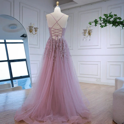 Luxury Pink Tulle A Line Prom Dress with Appliques LA73009