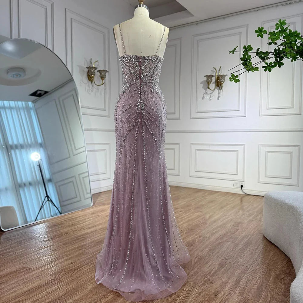 Luxury Dubai Nude Mermaid Evening Dress with Cape Sleeves LA73195