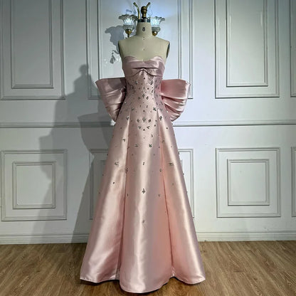 Pink Satin Strapless Mermaid Evening Gown with Big Bow LA72414B