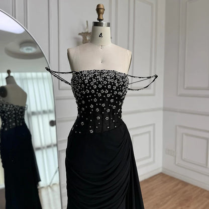 Luxury Black Beaded Mermaid Prom Dress with Spaghetti Straps LA73047