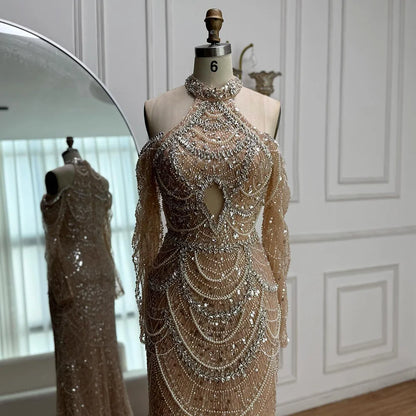 Nude Cutout Luxury Evening Dress Dubai Style for Women LA72607