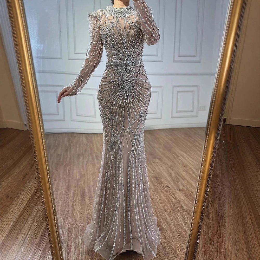 Modest Caramel High Collar Evening Dress for Wedding Guest LA73203