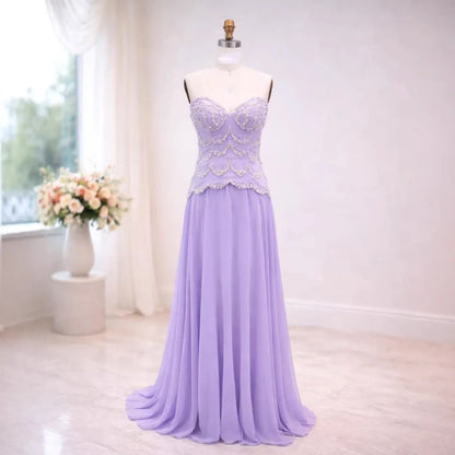 Luxury Lilac Pearl Beaded Two Pieces Evening Dress with Cape LA73327A