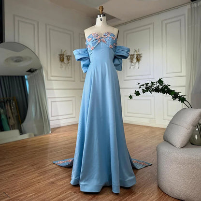 Luxury Dubai   Arabic Blue Beaded A-Line Saudi Evening Gown for Formal Occasion LA72792