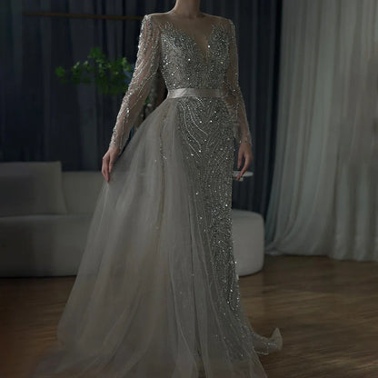 Luxury Purple Lace Beaded Mermaid Evening Dress with Skirt LA71752