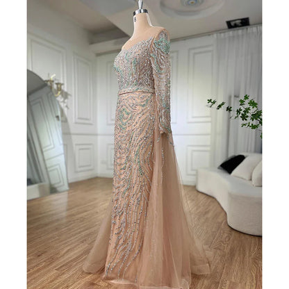 Serene Hill Muslim Nude Mermaid With Overskirt Beaded Split Long Evening Dresses Gowns For Woman Wedding Party 2025 LA71995