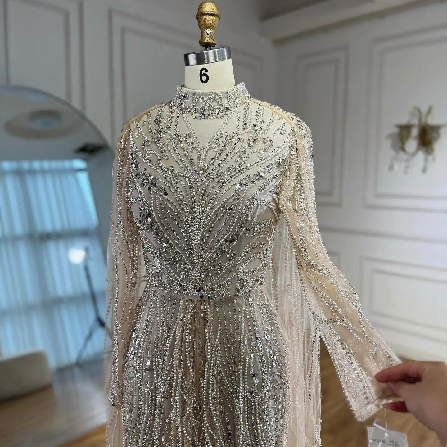 Luxury Sliver Hijab Modest Muslim Beaded Evening Dress LA73215