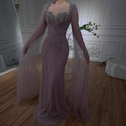 Luxury Caramel Crystal Beaded Mermaid Evening Dress with Cape LA72575D