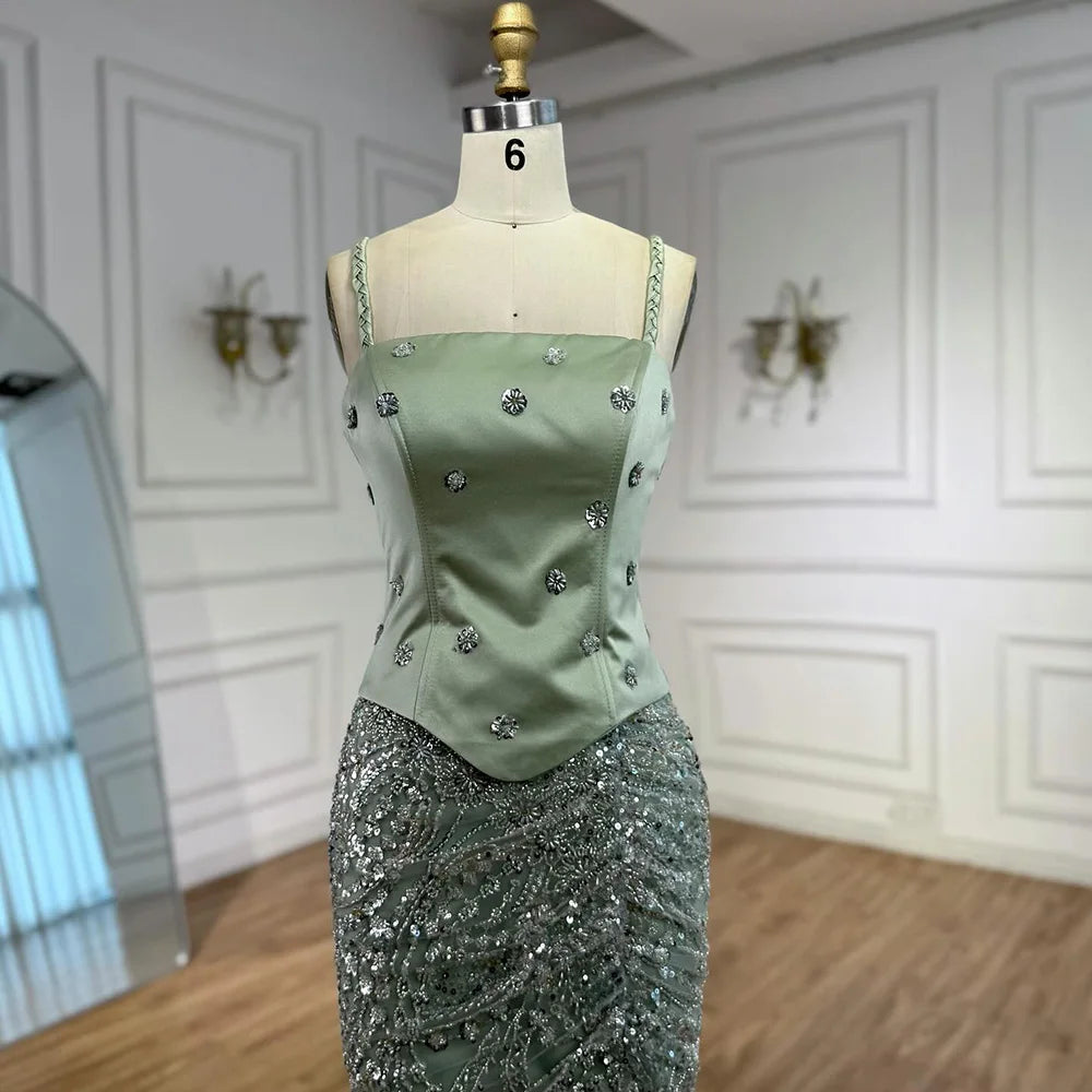 Luxury Sage Green Beaded 1 Pieces Evening Dress LA72977
