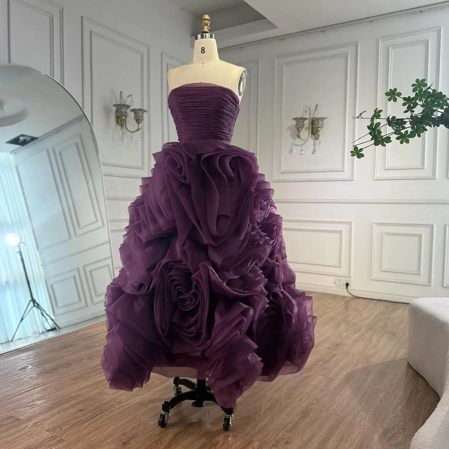 Luxury Purple 3D Rose Flower Strapless Princess Evening Dress LA73176