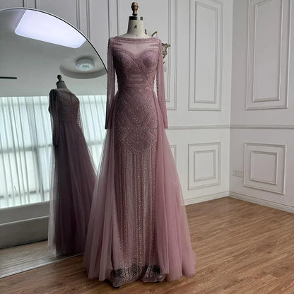 Luxury Dubai Nude  Evening Dress With Long Sleeves LA72967