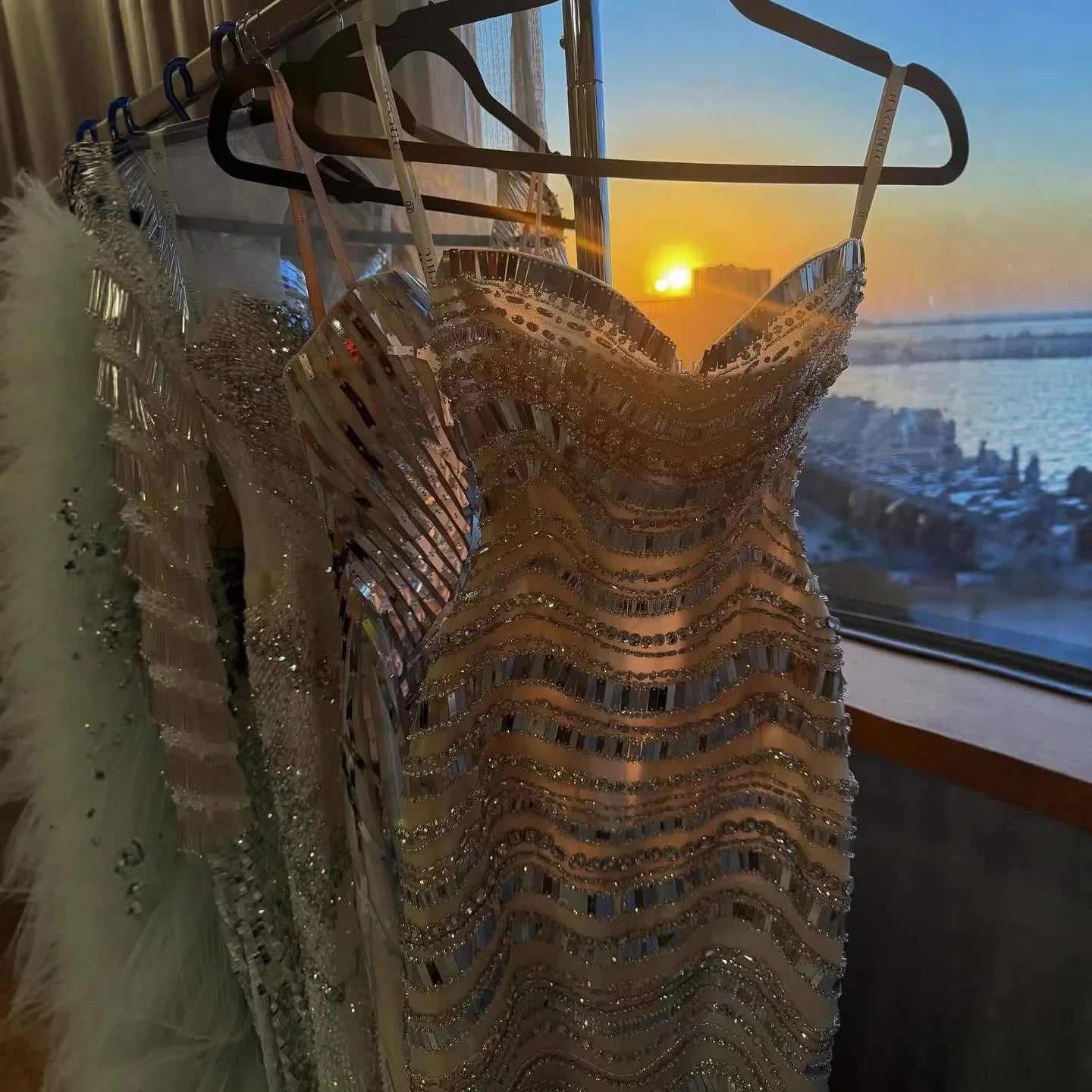 Luxury Silver Nude Beaded Mermaid Evening Dress LA73449