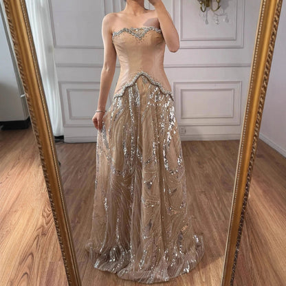 Luxury Champagne Crystal Two Pieces Evening Dress LA73050D
