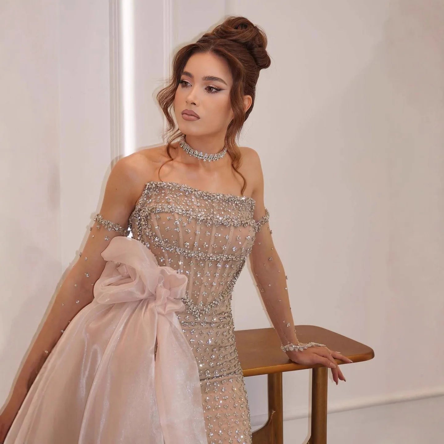 Luxury Dubai Crystal Mermaid Evening Dress with Skirt LA73220