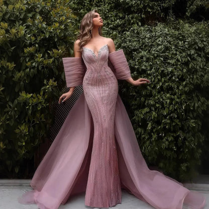 Luxury Designer Pink Mermaid Evening Dress with Big Bow LA73061