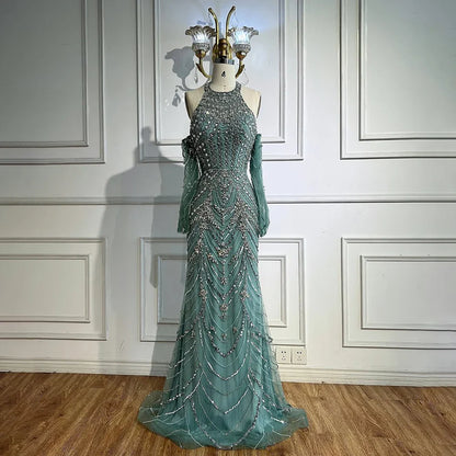 Luxury Turquoise Halter  Mermaid Evening Dress LA72980