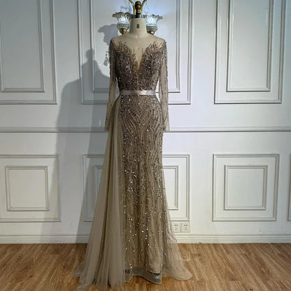 Luxury Purple Lace Beaded Mermaid Evening Dress with Skirt LA71752