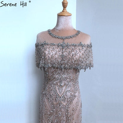 SERENE HILL Nude Mermaid Luxury Evening Dresses For Woman 2025 Dubai Diamond Sequins Formal Dress LA70519