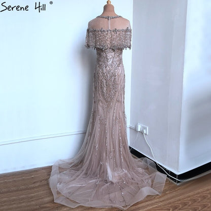 SERENE HILL Nude Mermaid Luxury Evening Dresses For Woman 2025 Dubai Diamond Sequins Formal Dress LA70519