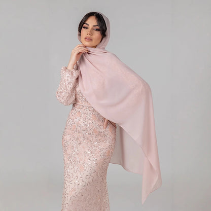 Luxury Pink Pearls Beaded Muslim Mermaid Evening Dress LA73417