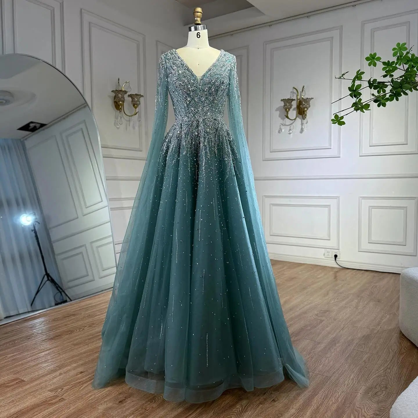 Luxury Caramel Dubai Evening Dress with Cape LA73269