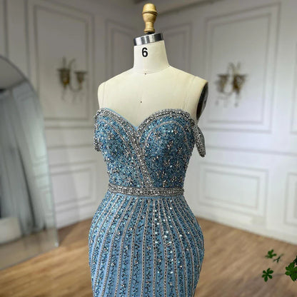 Luxury Dubai  Caramel Spaghetti Strap Mermaid Gown Feathers Beaded Luxury Saudi Evening Dress for Formal Occasion LA72715