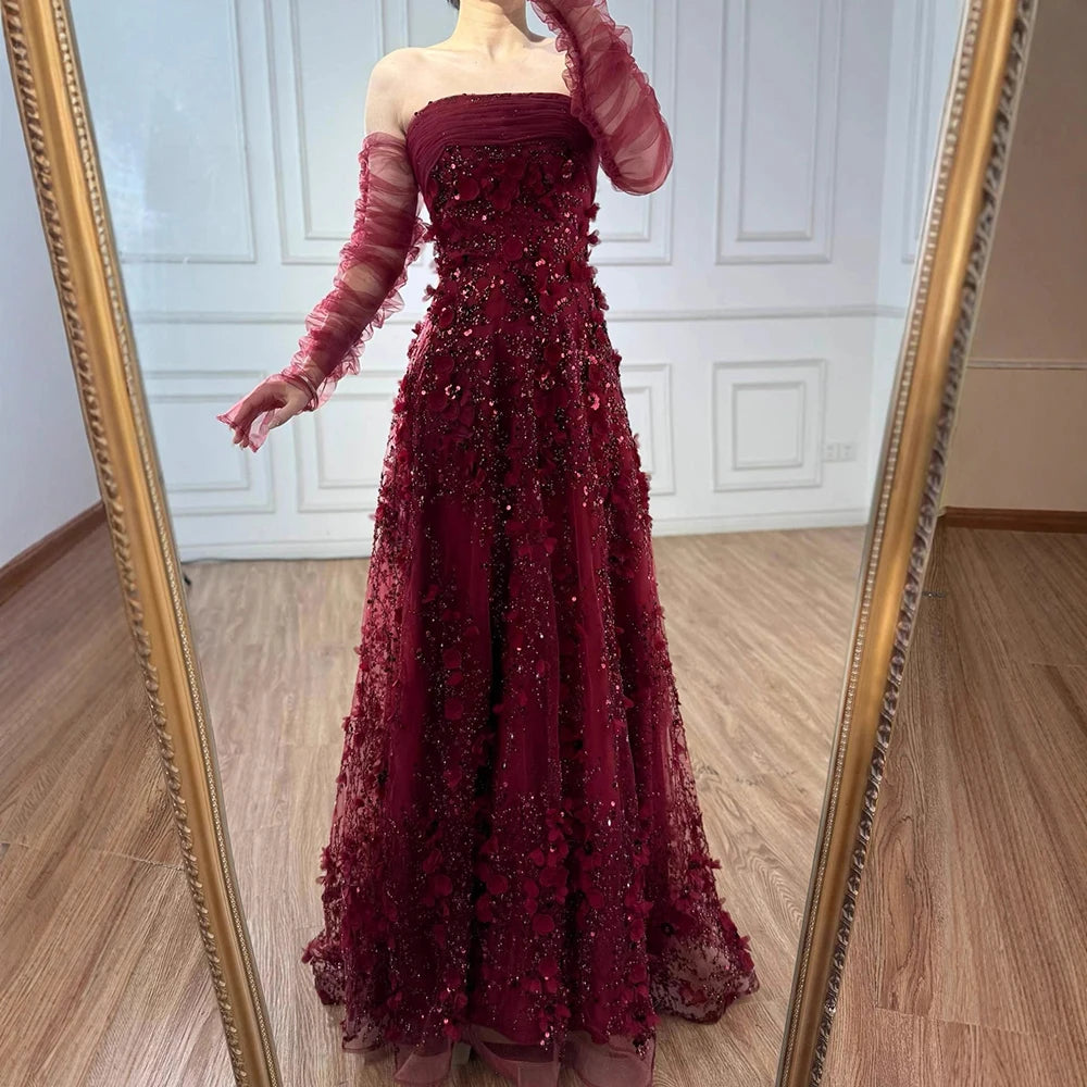 Elegant Pink 3D Flowers Evening Dress with Gloves LA72912