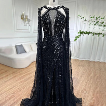 Luxury Crystal Yellow Evening Dress with Cape Sleeves LA72085