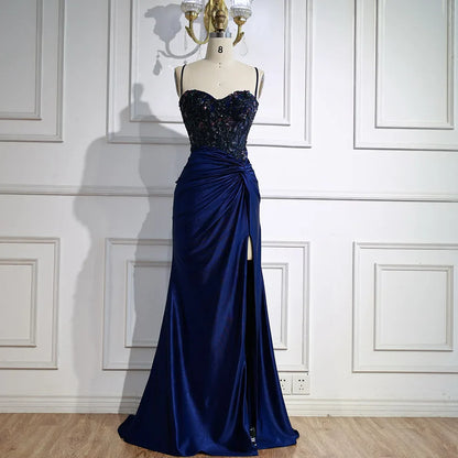 Classy Light Green Satin Prom Dress with Lace and Slit LA73032A