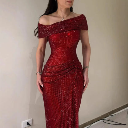 Red Beaded Mermaid Gown | Serene Hill Dubai LA73437