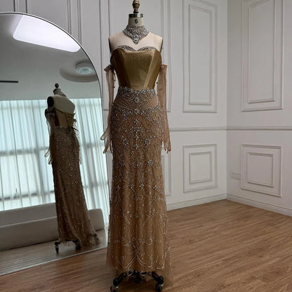 Luxury Beaded Corset Evening Dress Sheer Long Gloves LA72929