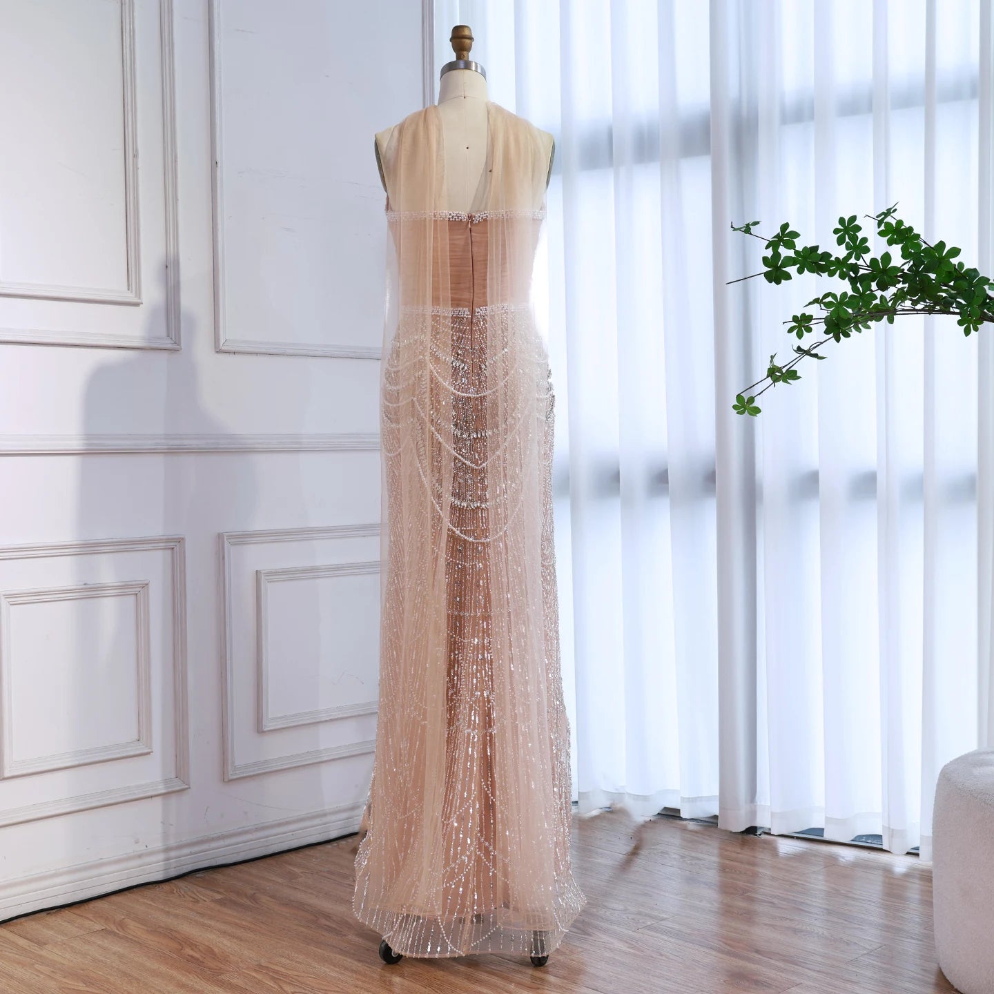 Luxury Nude Mermaid Crystal Evening Dress for Wedding Guest LA73320