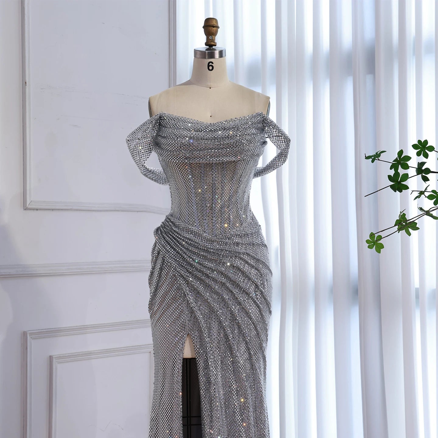 Luxury Silver Diamond Corset Off Shoulder Mermaid Evening Dress LA73410