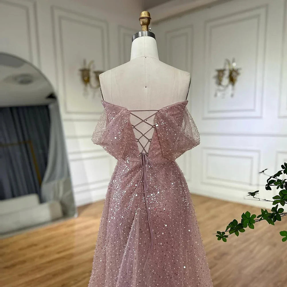 Luxury Dubai Customize  Pink Elegant Saudi Mermaid Beaded Arabic Evening Dresses Gown For Formal Occasion LA72204A