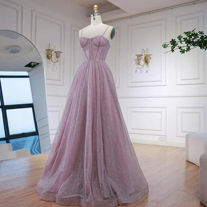 Luxury Pink Glitter A-Line Evening Dress with Corset Bodice LA73017