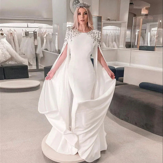 Luxury White Mermaid Evening Dress with Cape LA70934