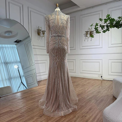 Modest Caramel High Collar Evening Dress for Wedding Guest LA73203