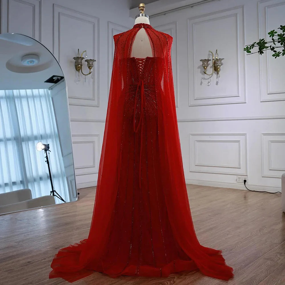 Nude Luxury Beaded Mermaid Evening Gown with Cape Sleeves LA72811A