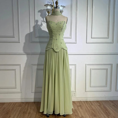 Classy Sage Green Strapless A-Line Chiffon Evening Dress LA73073