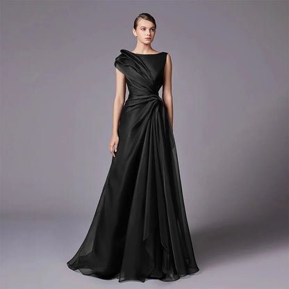 Burgundy Elegant A-Line Evening Dress with Draped Shoulder LA72944