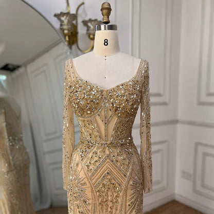 Luxury  Dubai Beaded Evening Dress With  Long Sleeve LA72518