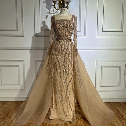 Modest Green Mermaid Evening Dress with Overskirt LA72710