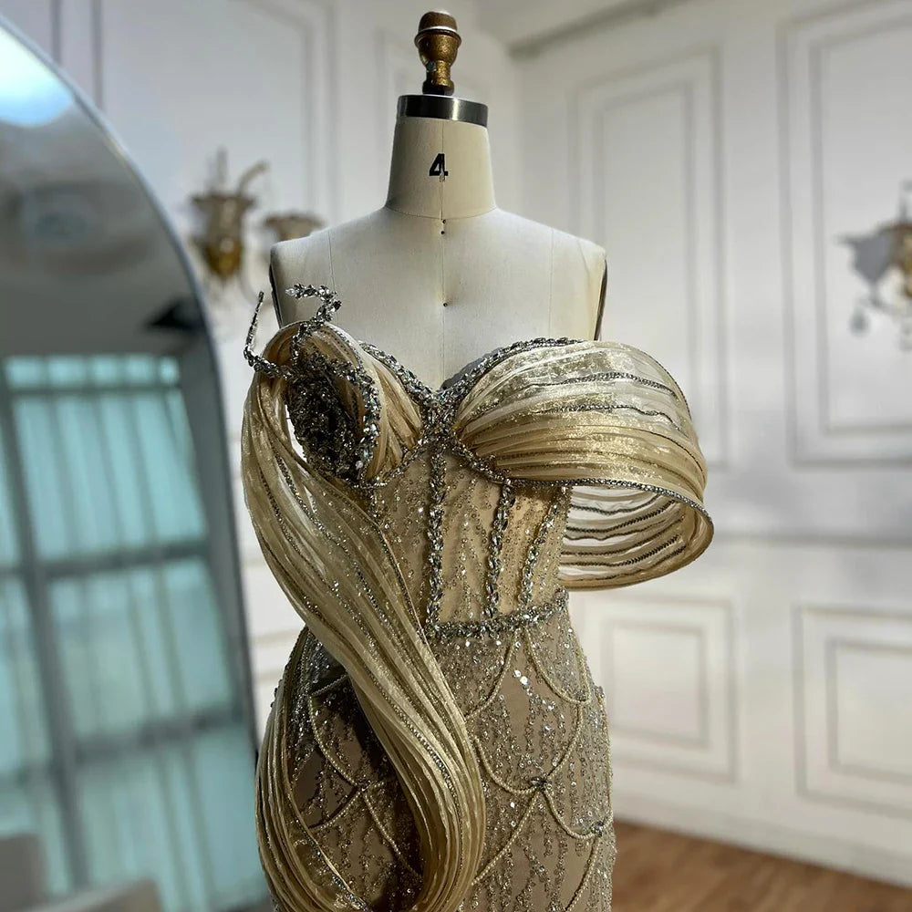 Pink One-Shoulder Luxury Beaded Cut Out Mermaid Evening Dress LA72455