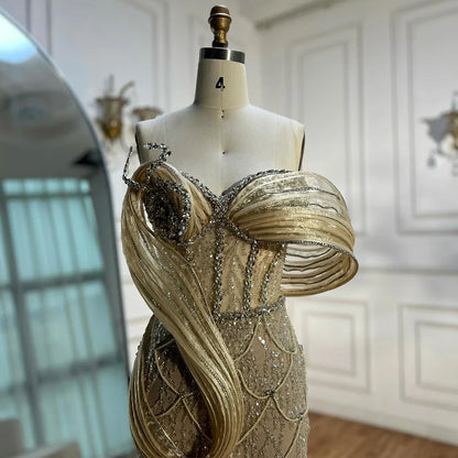 Pink One-Shoulder Luxury Beaded Cut Out Mermaid Evening Dress LA72455