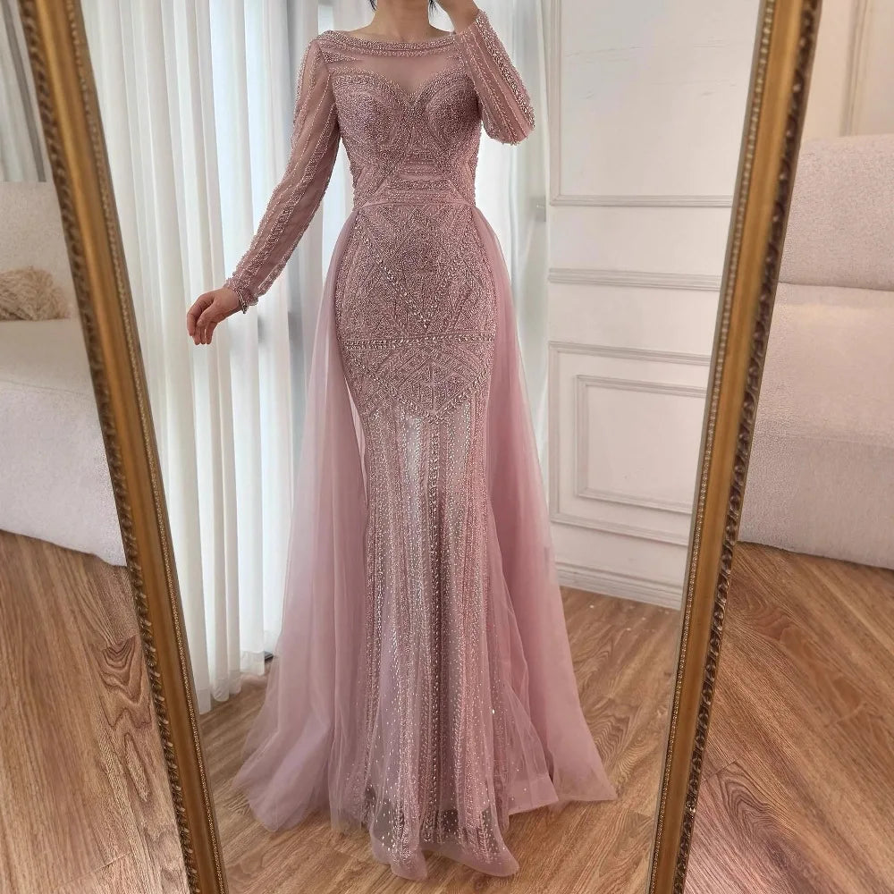 Luxury Dubai Nude  Evening Dress With Long Sleeves LA72967