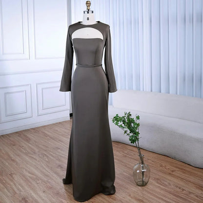 Luxury Dubai Blue Satin Mermaid Evening Dress Lace-Up Back LA72416