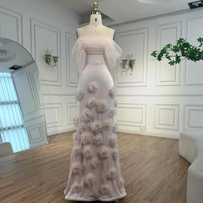Elegant pink 3D flower off-shoulder evening dress LA72943