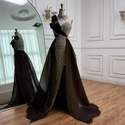 Luxury Beaded Arabic Evening Dress with Slit LA72769