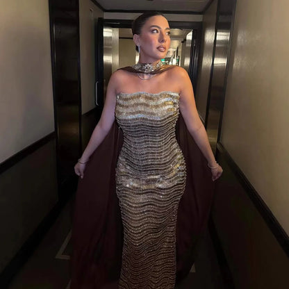 Luxury Caramel Beaded Mermaid Evening Dress LA73447